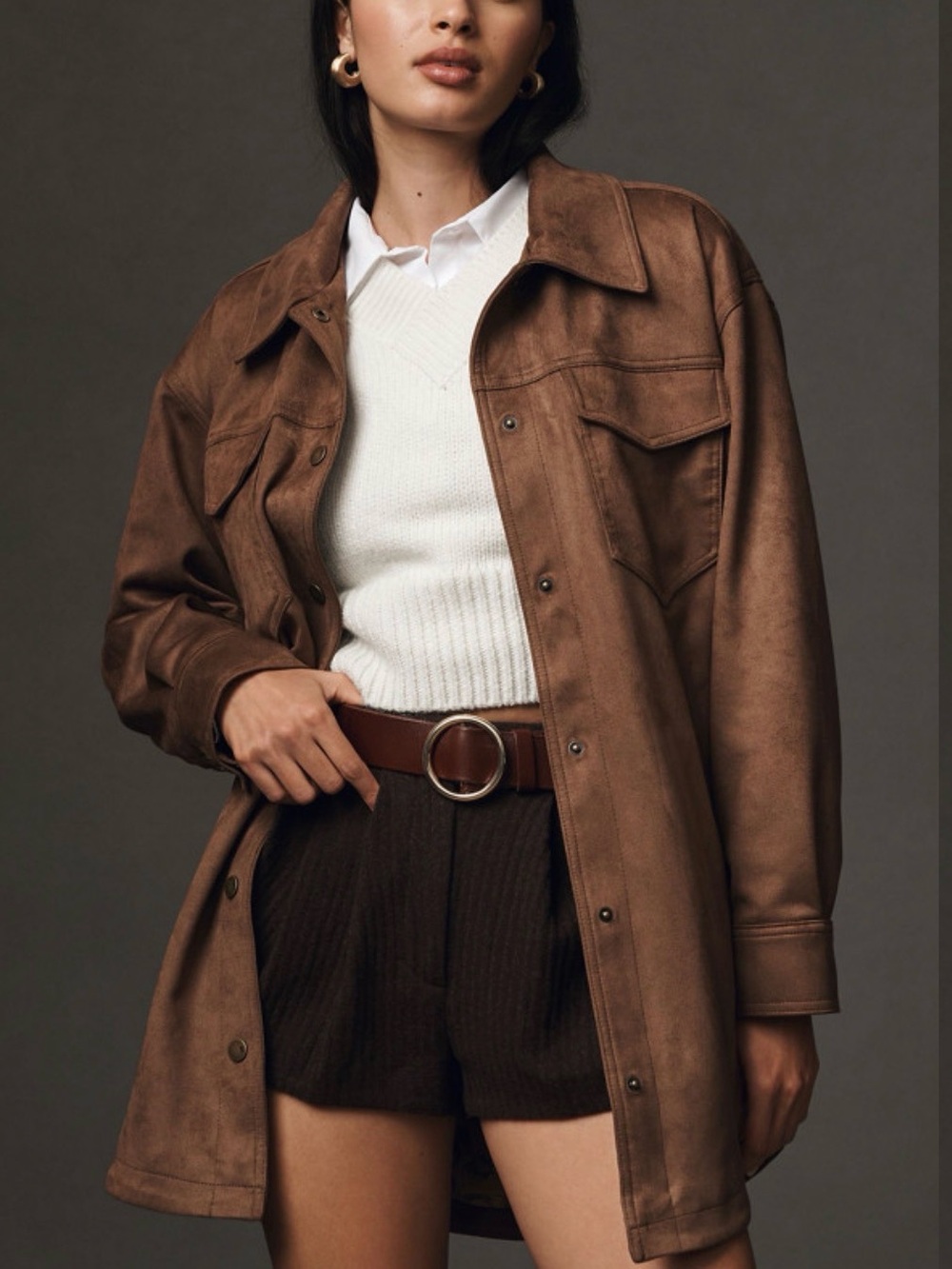 Anthropologie The Tillie Relaxed Vegan-Suede Shirt Jacket